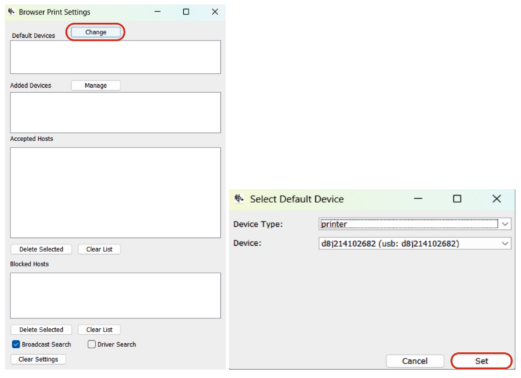 Select a Zebra printer in Zebra Browser Print