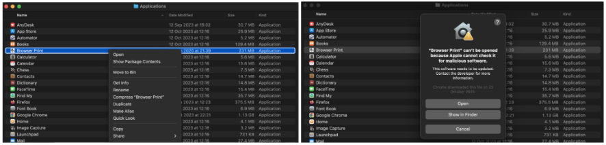 Open Zebra Browser Print on macOS