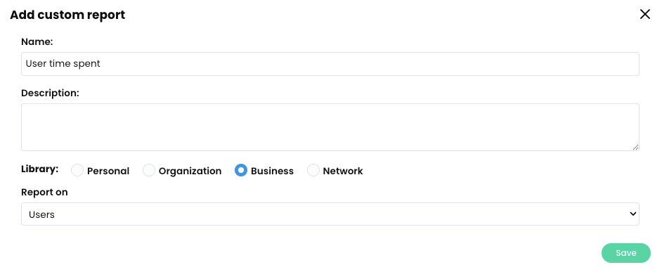 Add custom report pop-up for a Users report