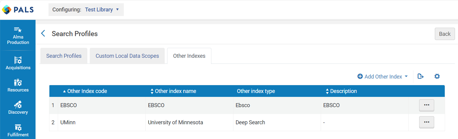 Search profiles shows deep search index