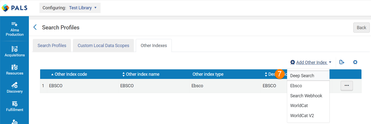 Other index menu show Deep search index option