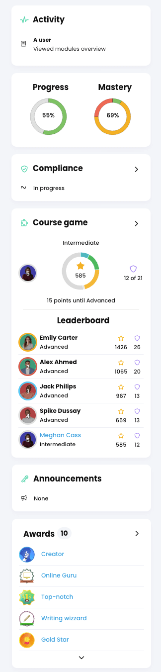 Example of course widgets in the right panel