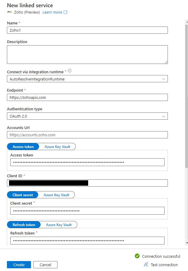 Need Help! Data Factory to Zoho Connection: Error 401