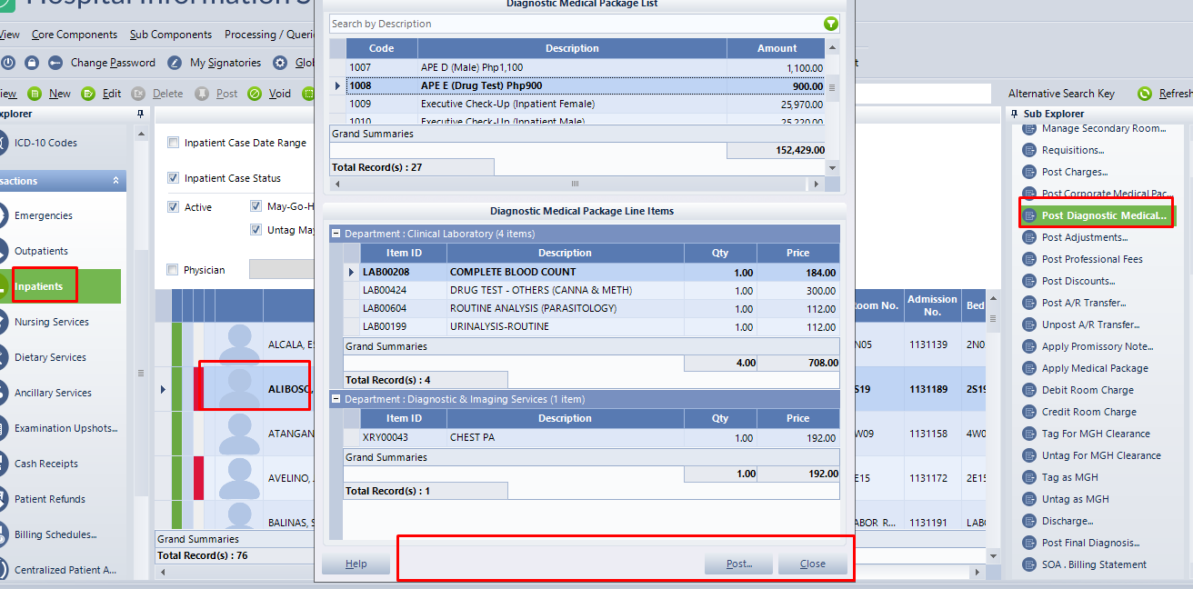 How to print the posted diagnostic medical package in HIS?