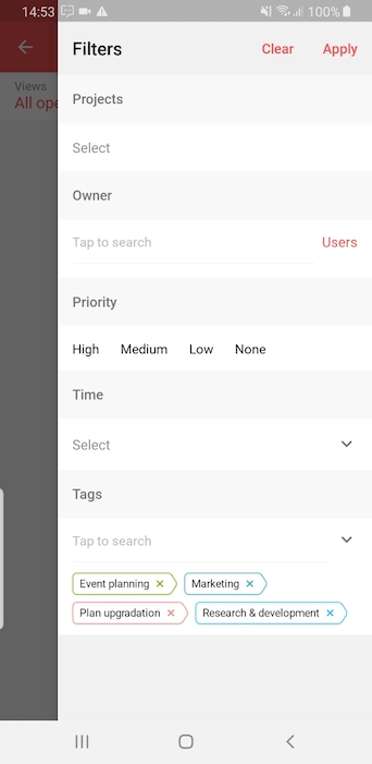 Android App Tags Tags are now supported in the Projects Android mobile app.