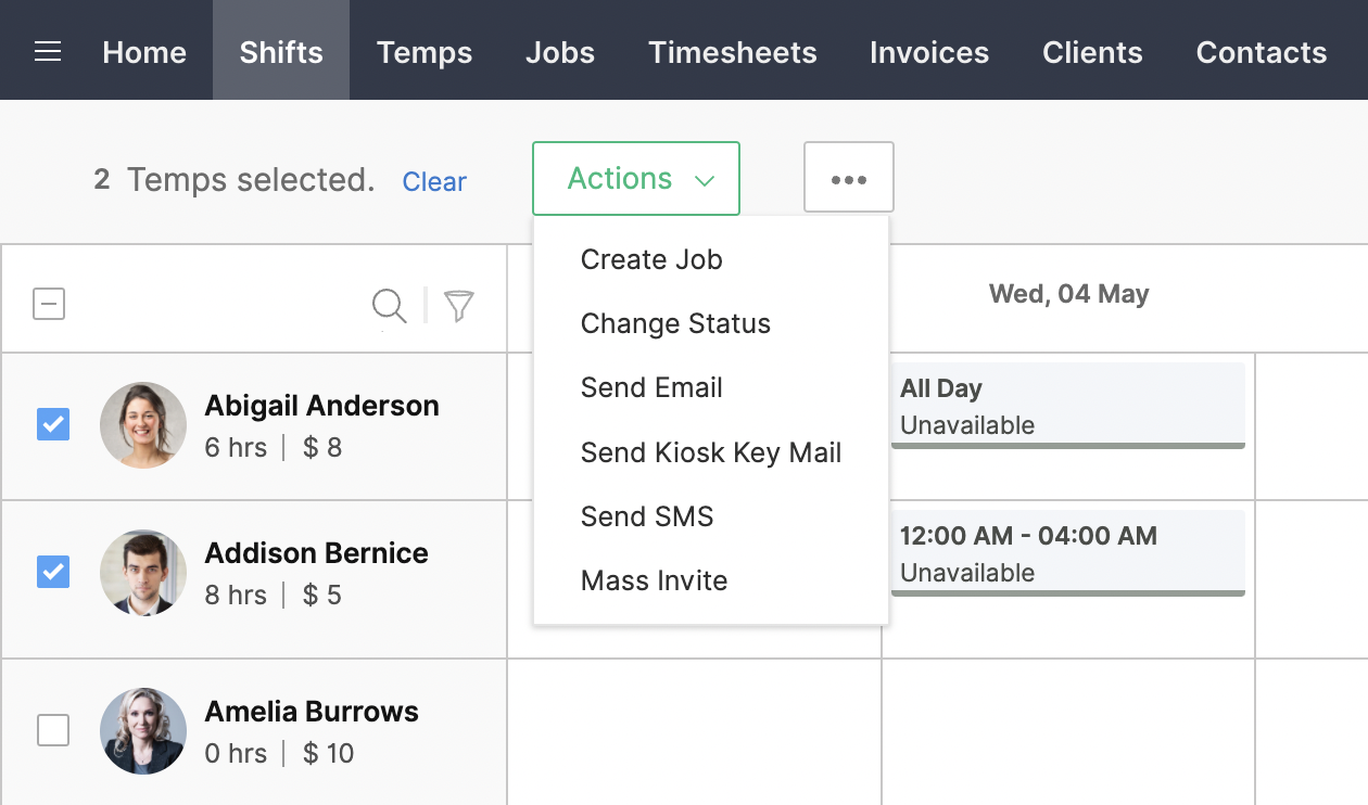 Create Jobs right from the Shifts module