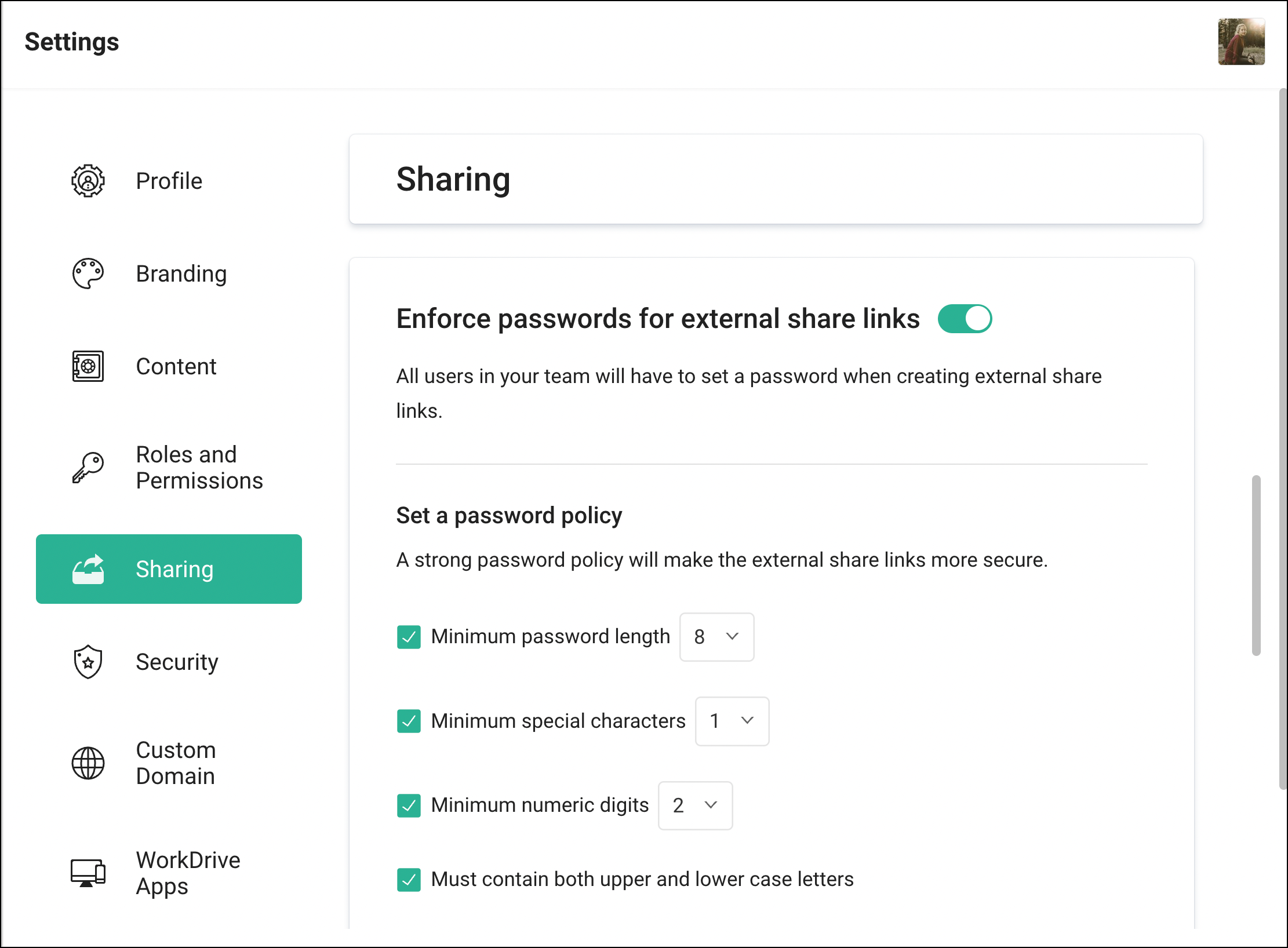 Mandatory passwords and default expiration periods for external links