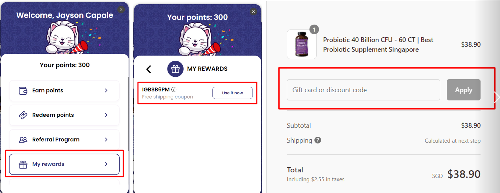 How do I redeem points and use the voucher?
