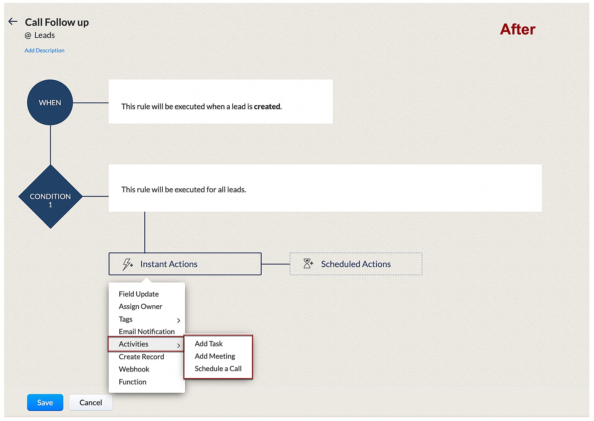 Workflow Mode New Actions in Workflow rules - Schedule a Call & Add Meeting