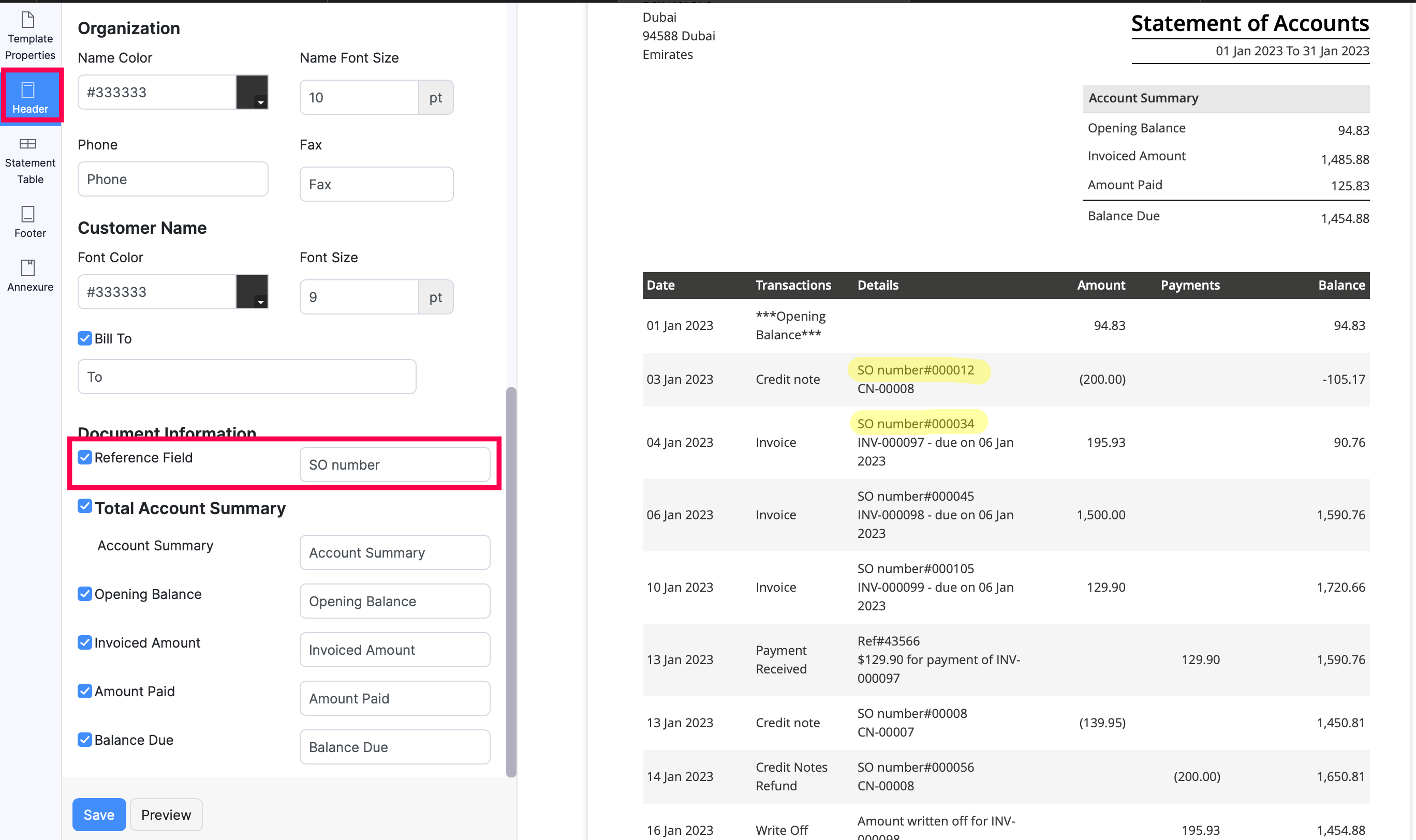 Customer Statement Template