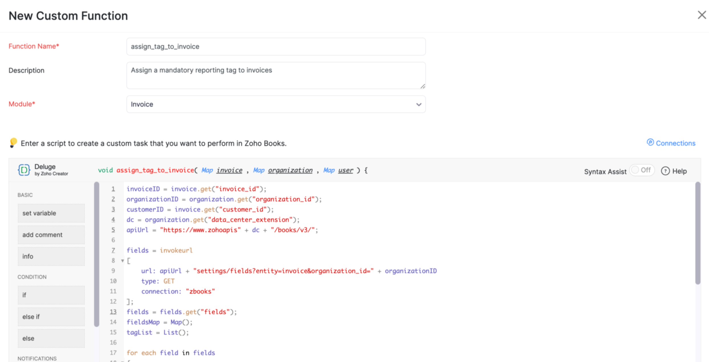 Function Request Tag Function #3: Assign a mandatory reporting tag to invoices
