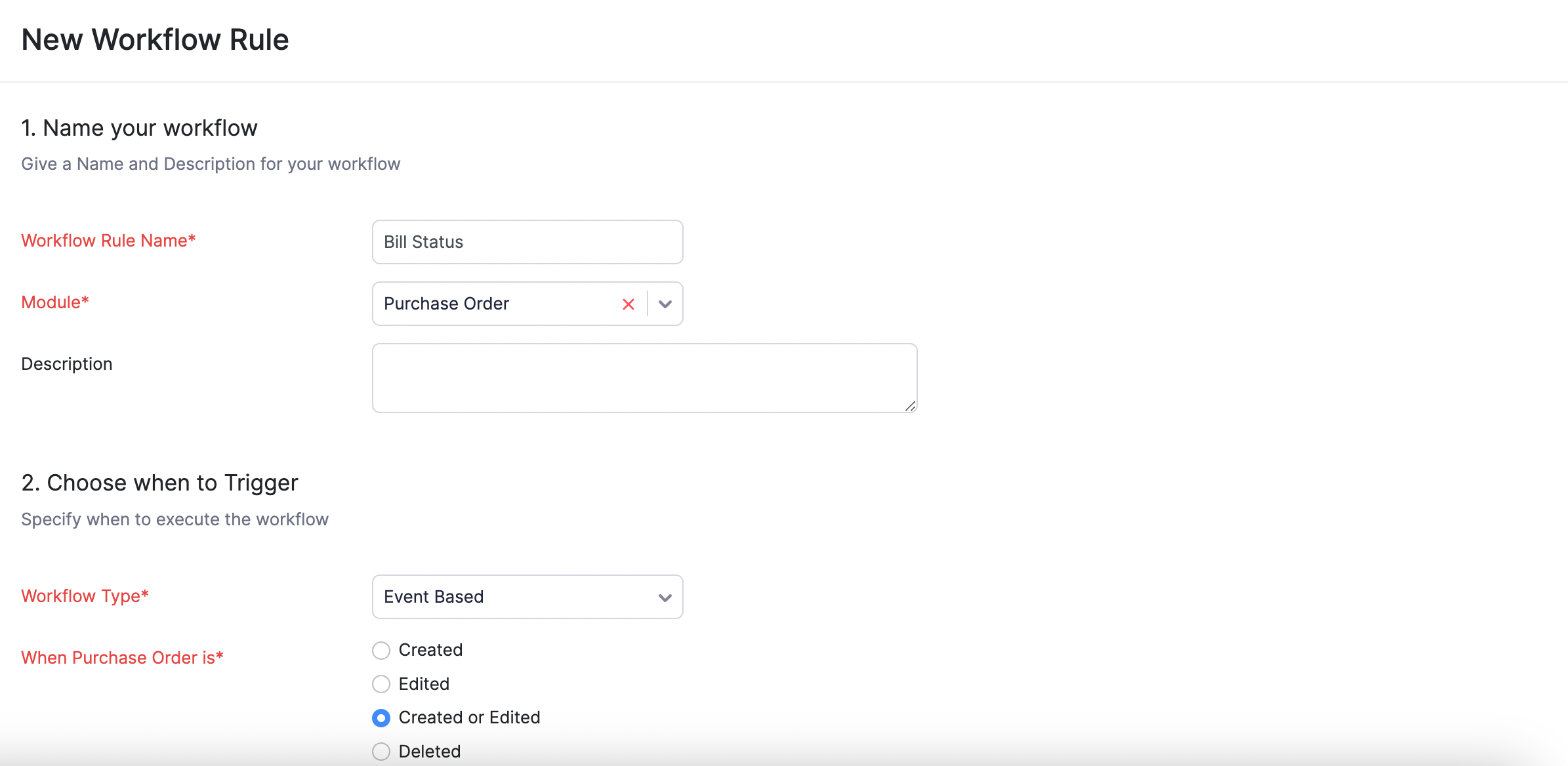 Workflow Mode Workflow rules for purchase orders