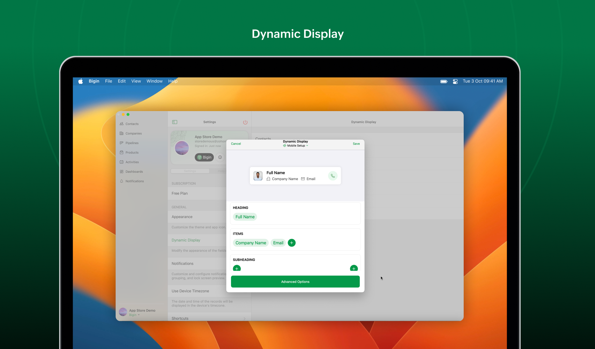 Dynamic Display - Bigin - iOS