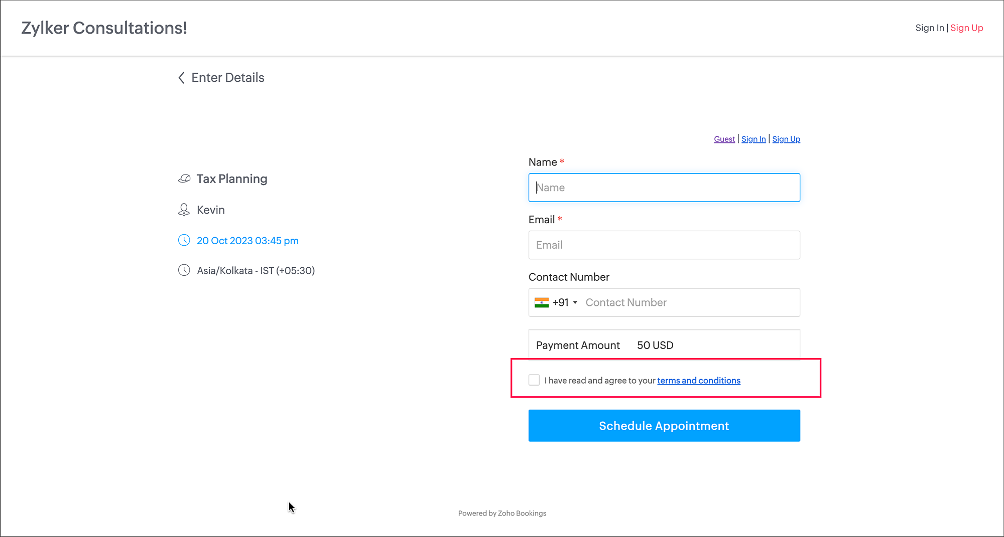 Tip #14: Add terms and conditions on the booking form