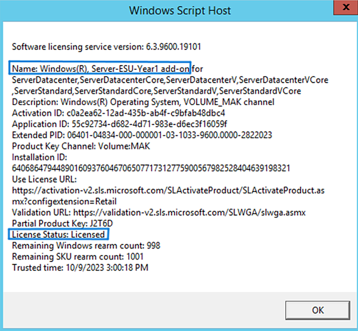 Windows Server 2012 / 2012 R2 ESU verification