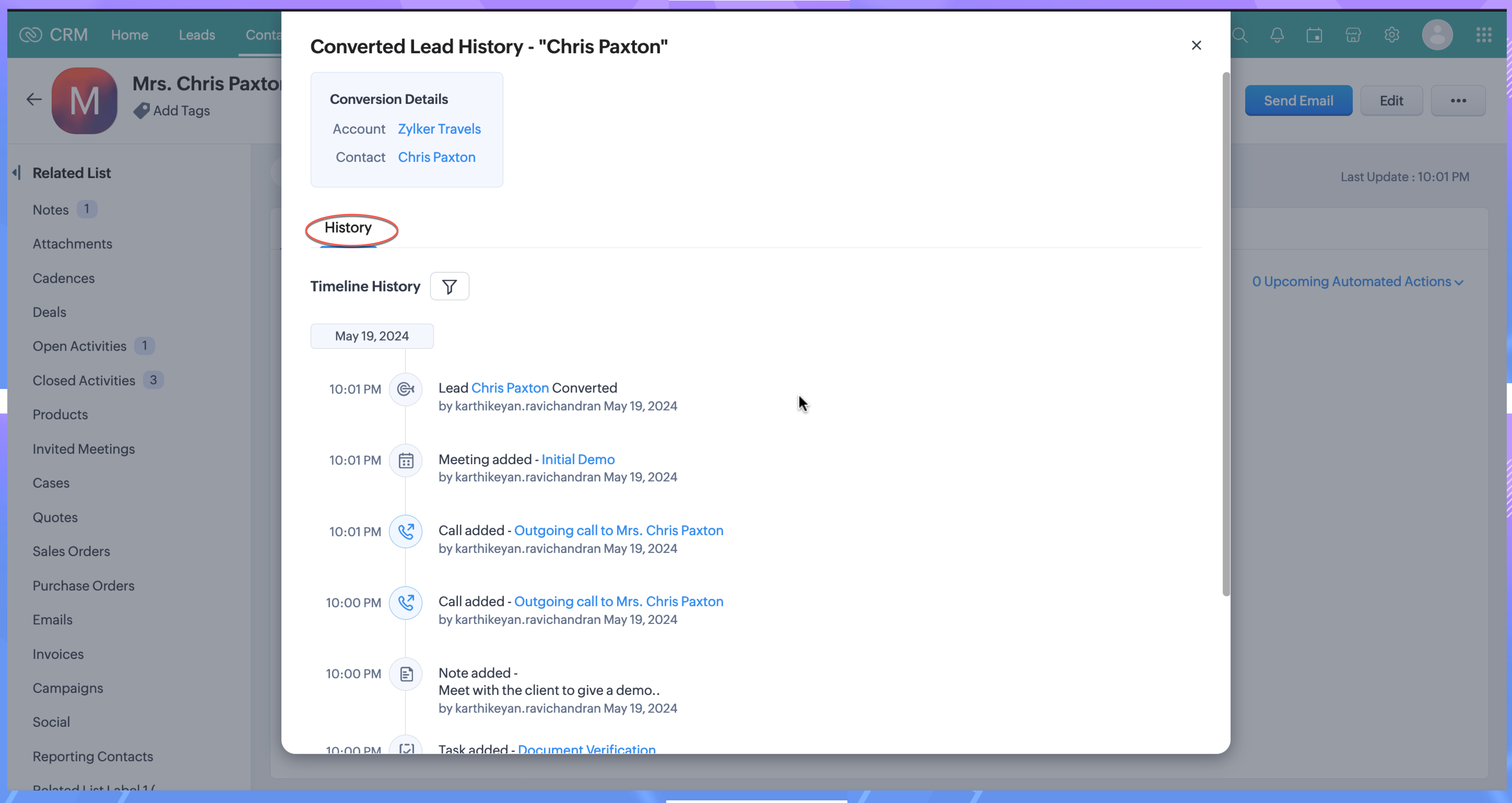 Access lead history post-conversion for improved follow-ups in CRM