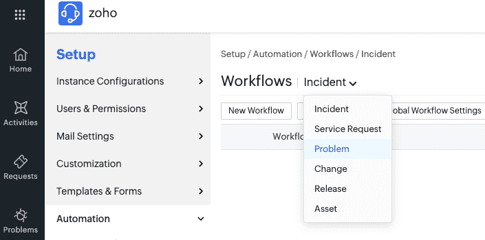 Servicedesk Plus Project Types Examples Extending Workflows to incidents, service requests, problems, and ...