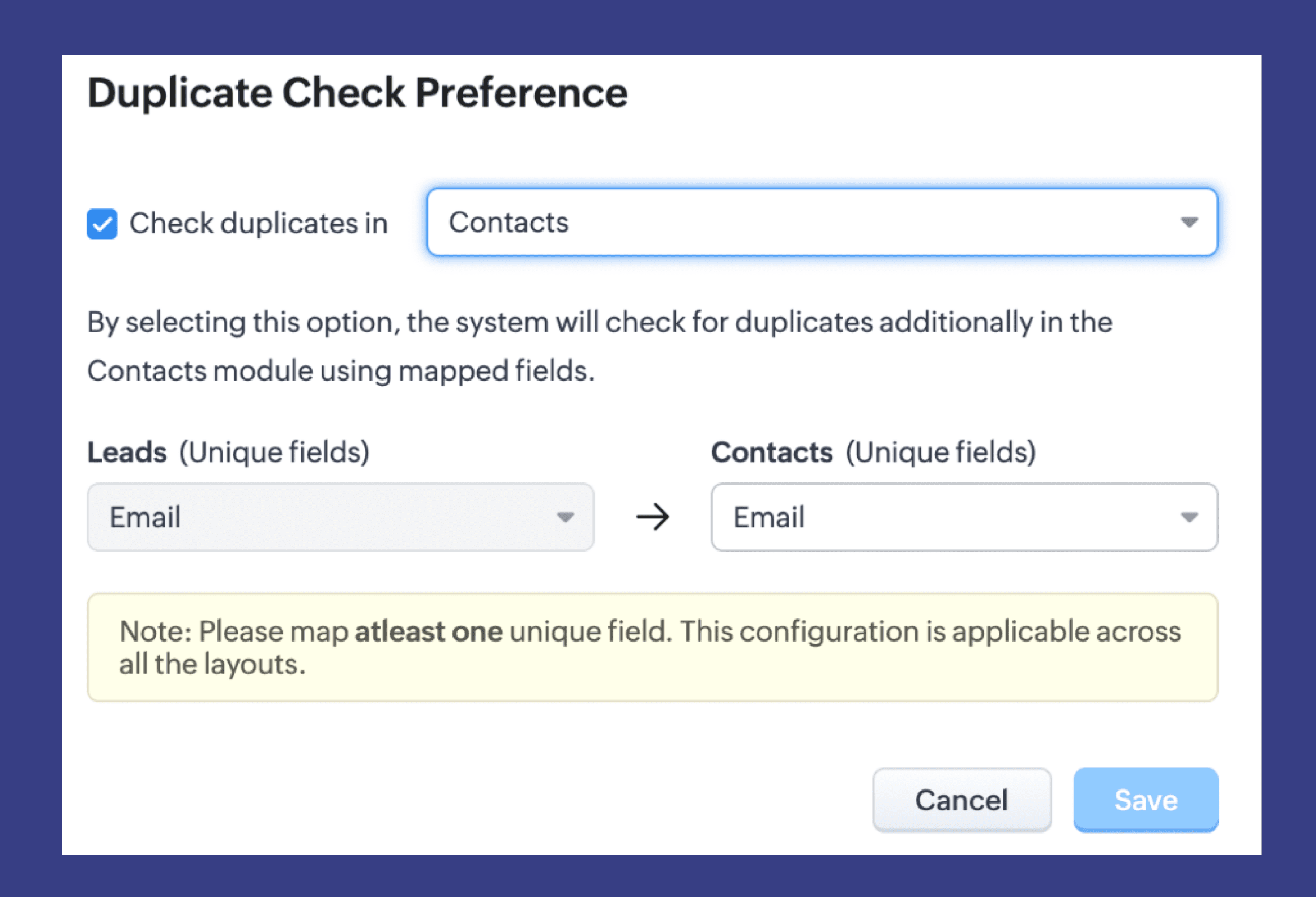 Enhanced duplicate check for Leads in CRM