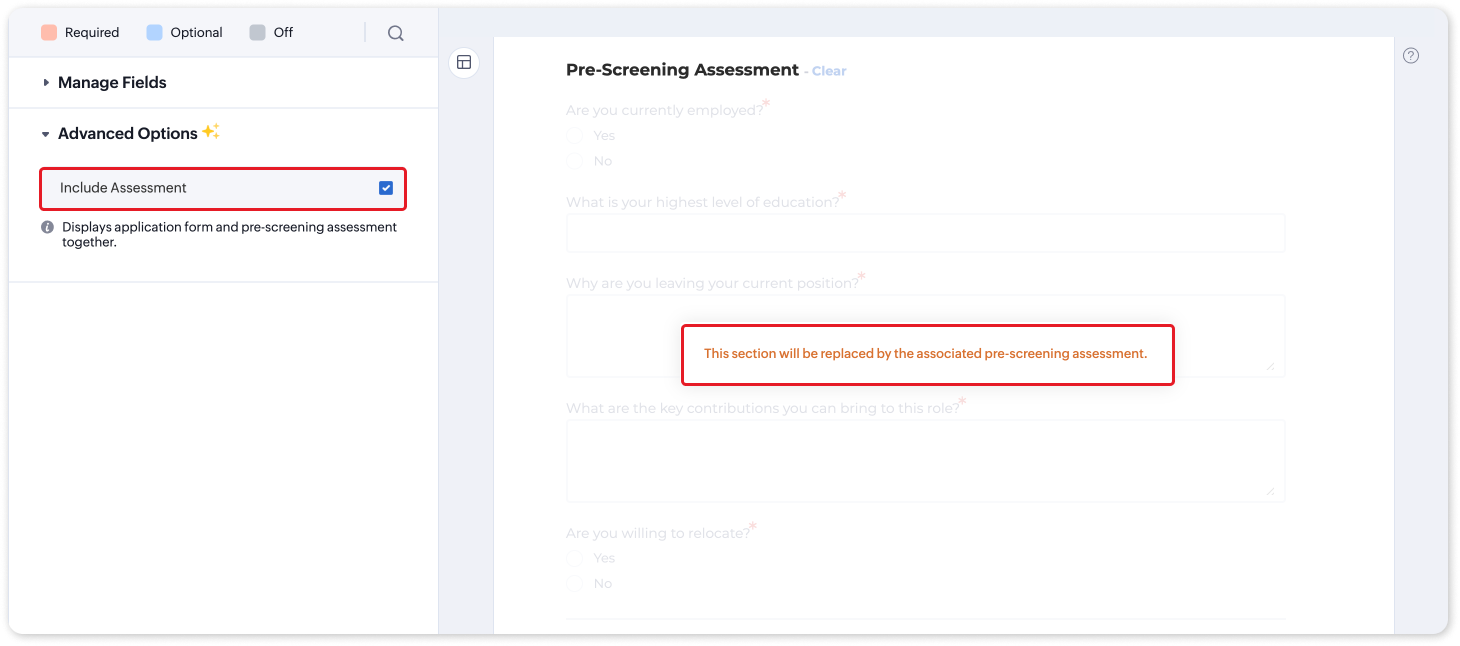 Mandate Assessments in Zoho Recruit's Candidate Application Form