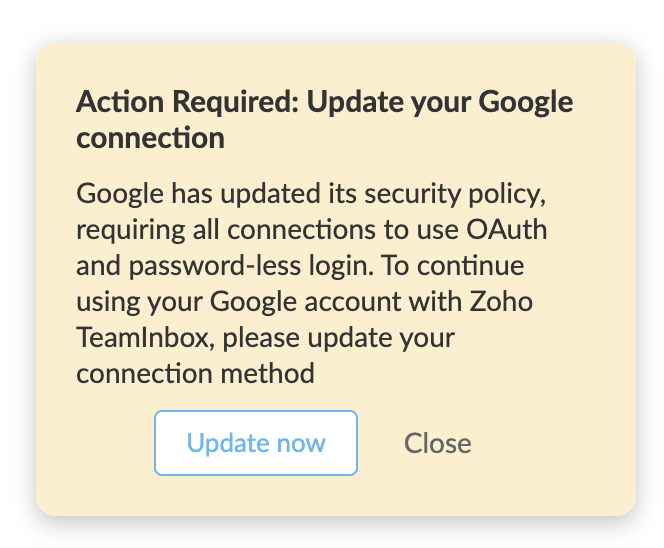 Topic Updates Update your Google connection with Zoho TeamInbox