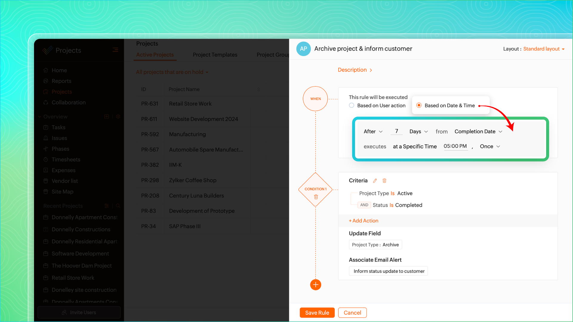 Time Based Workflow Rules for Projects and Tasks
