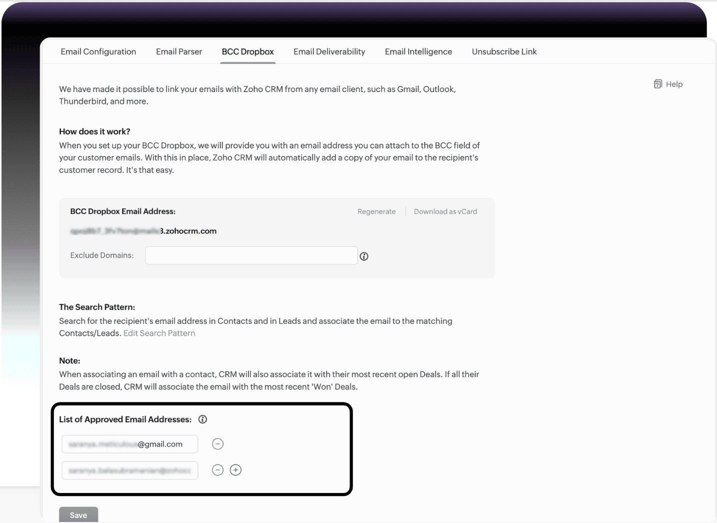 40 Email Address Verify email addresses to be eligible to use BCC dropbox
