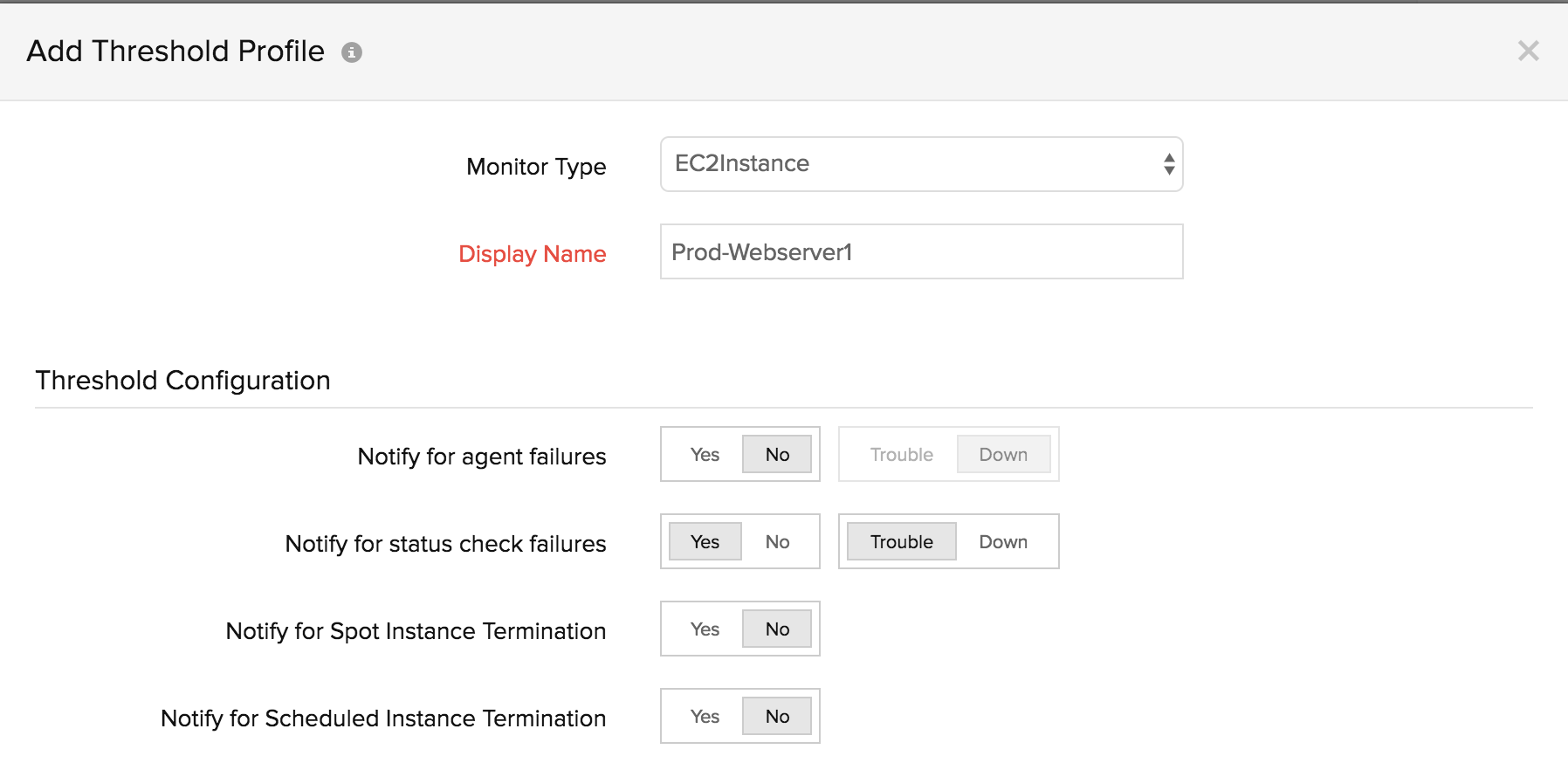 EC2 instance threshold profile
