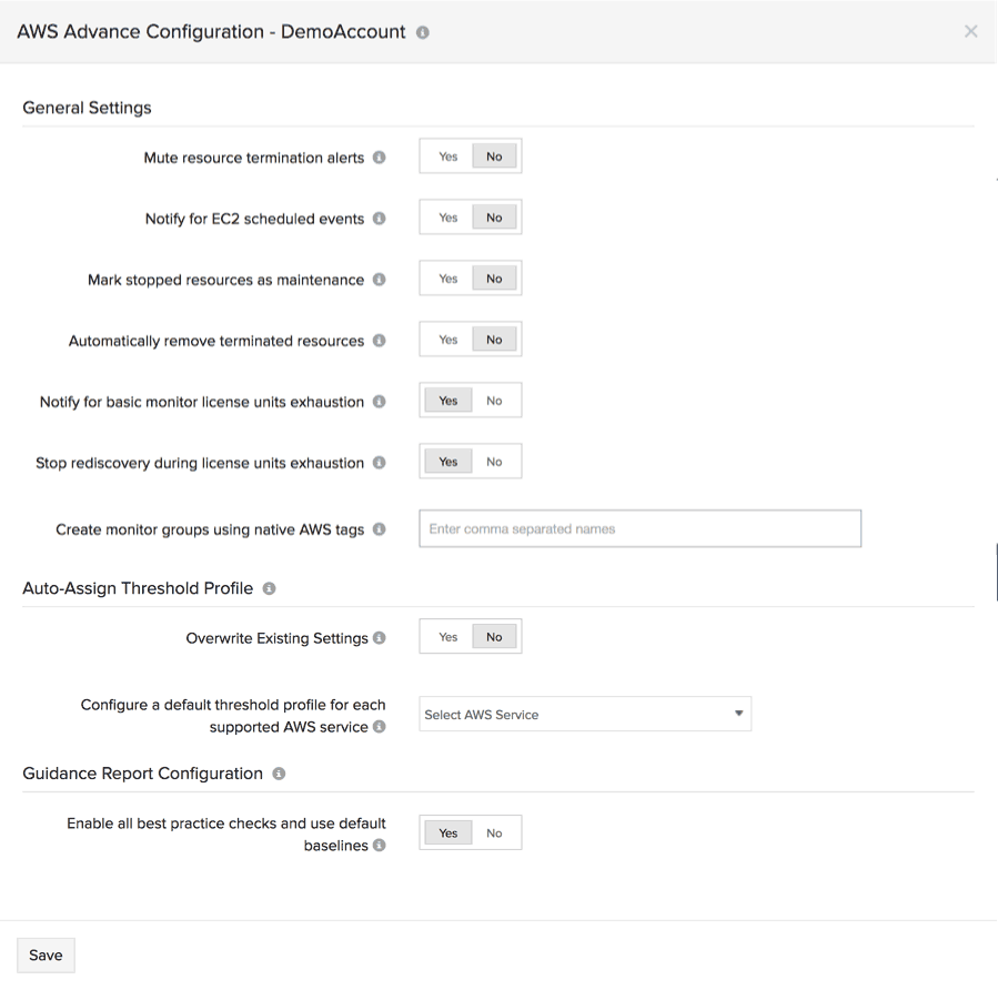 advanced configurations for your AWS integration