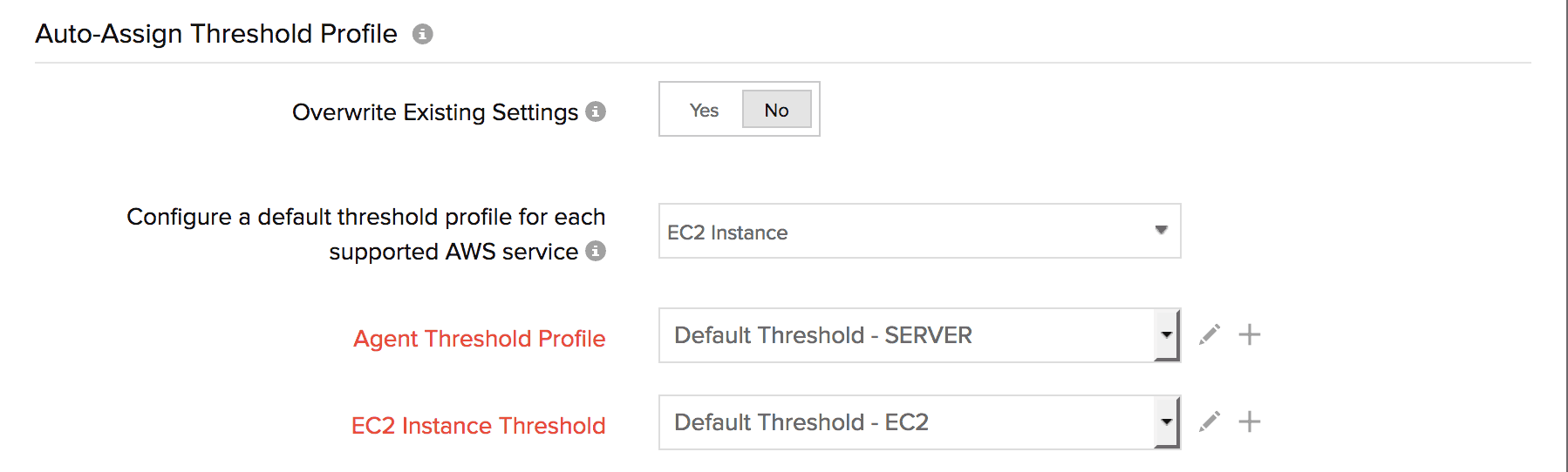 Auto assign threshold profile for EC2 instance