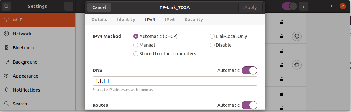 Changing DNS server address in Linux