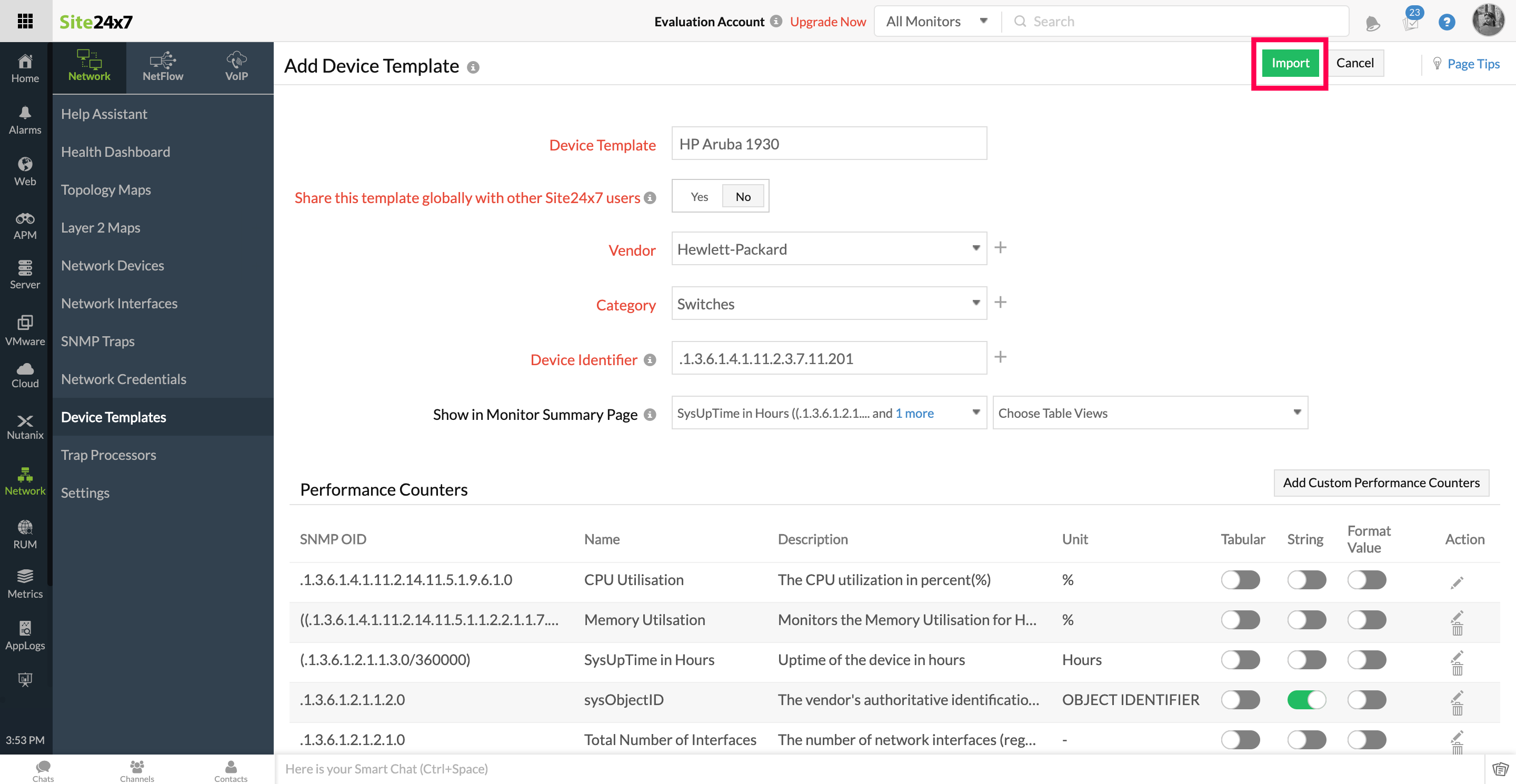 HP Aruba 1930 template