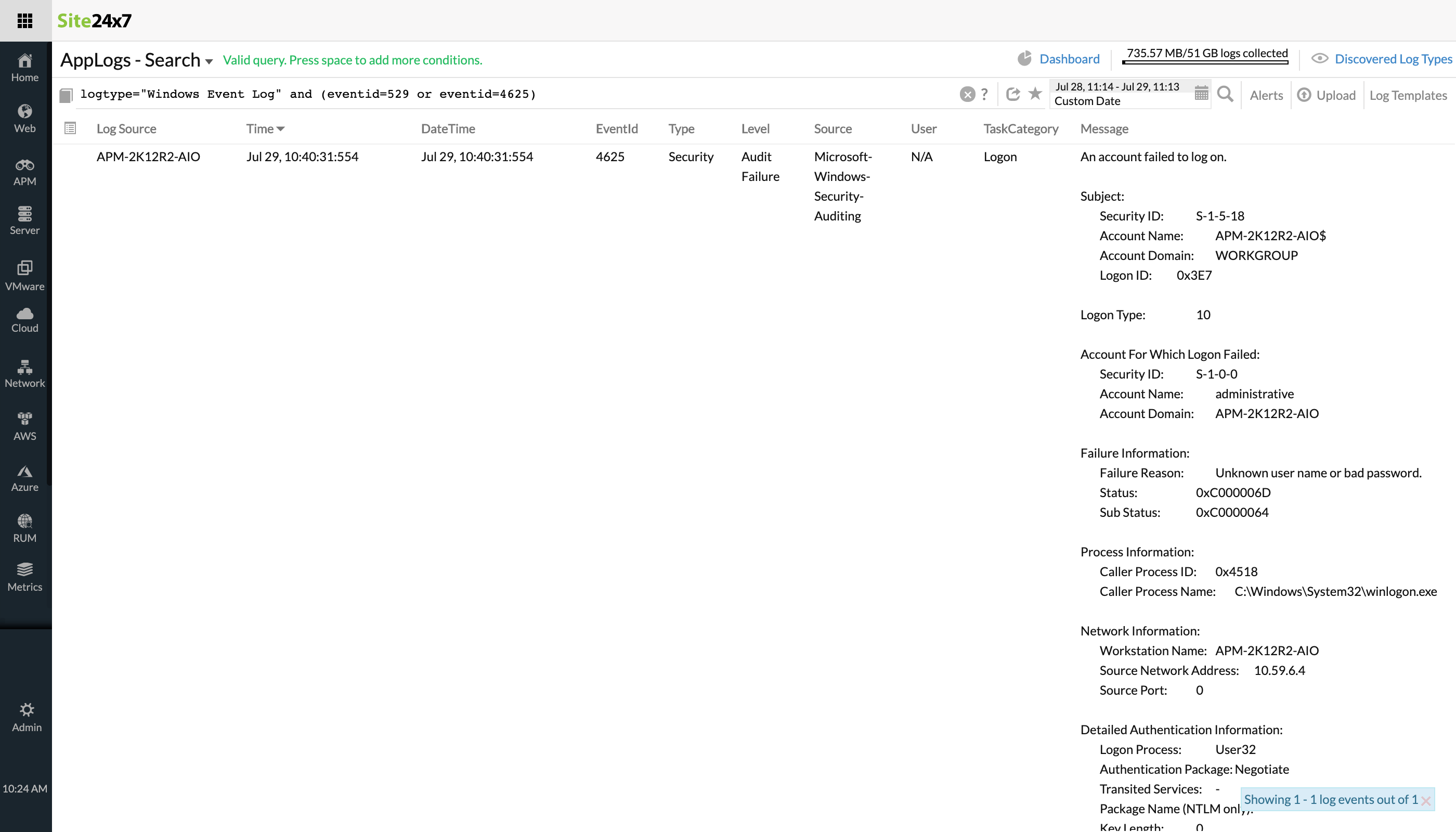 Identify application crash with Windows event logs