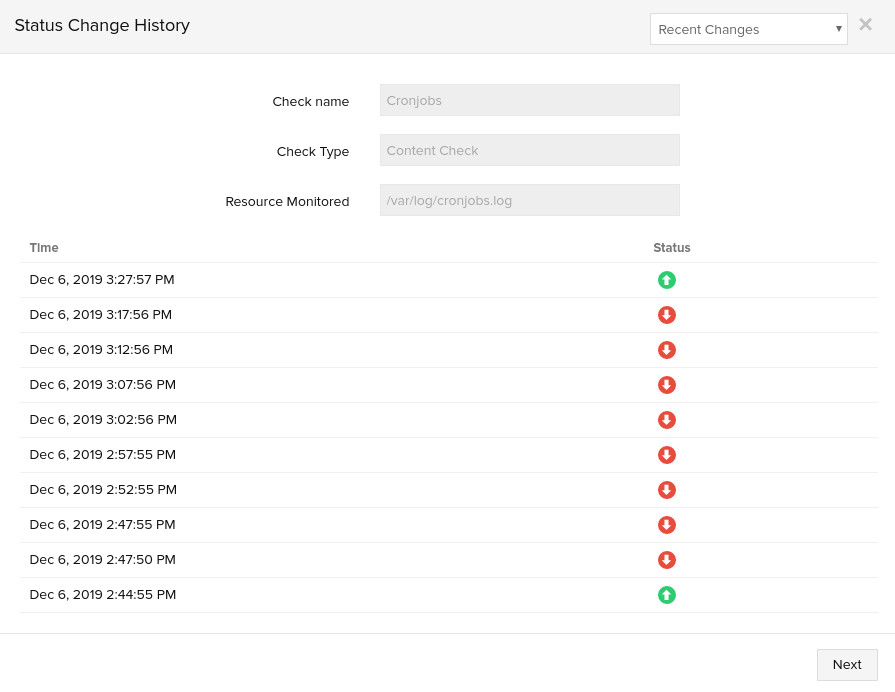 Status History of resource check
