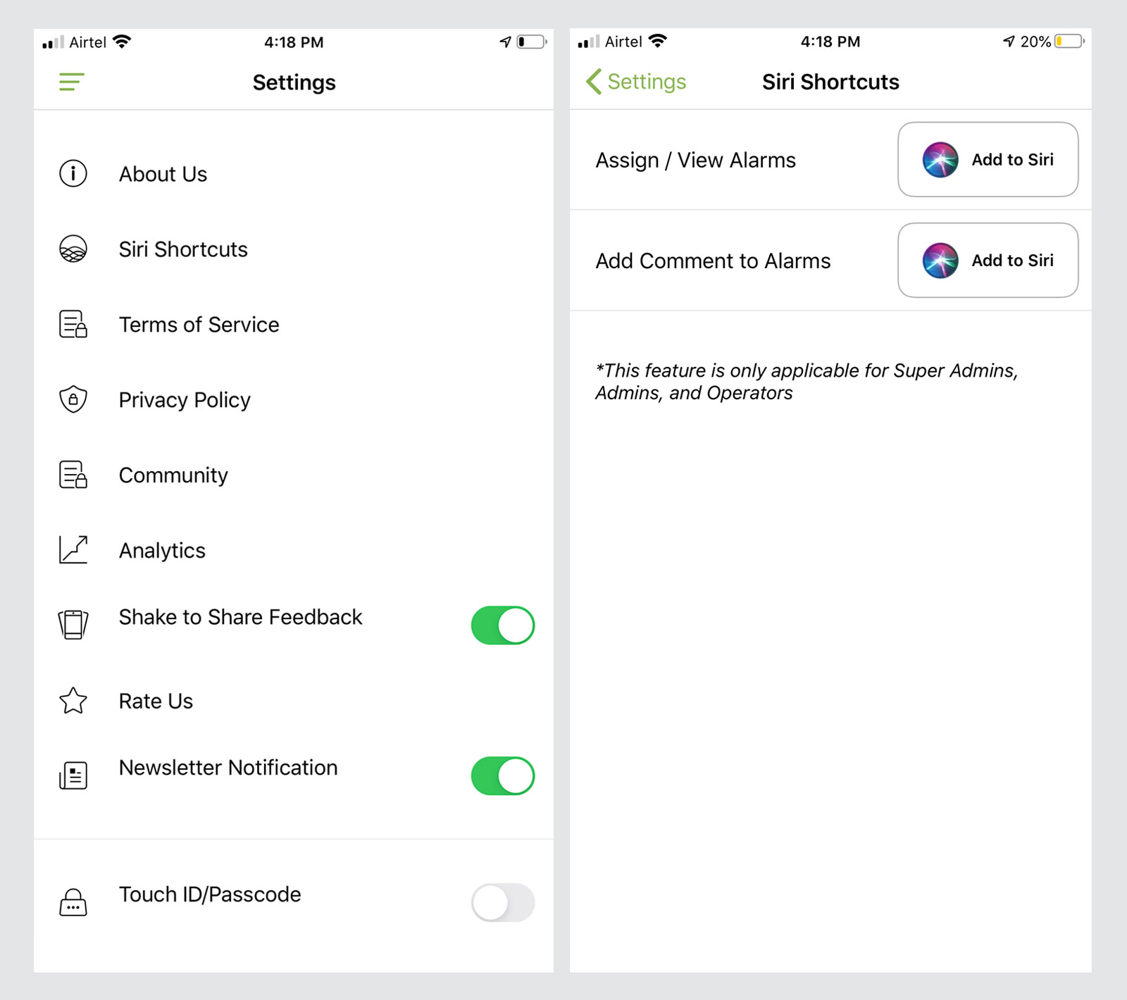 The UI screen for add Siri shortcuts
