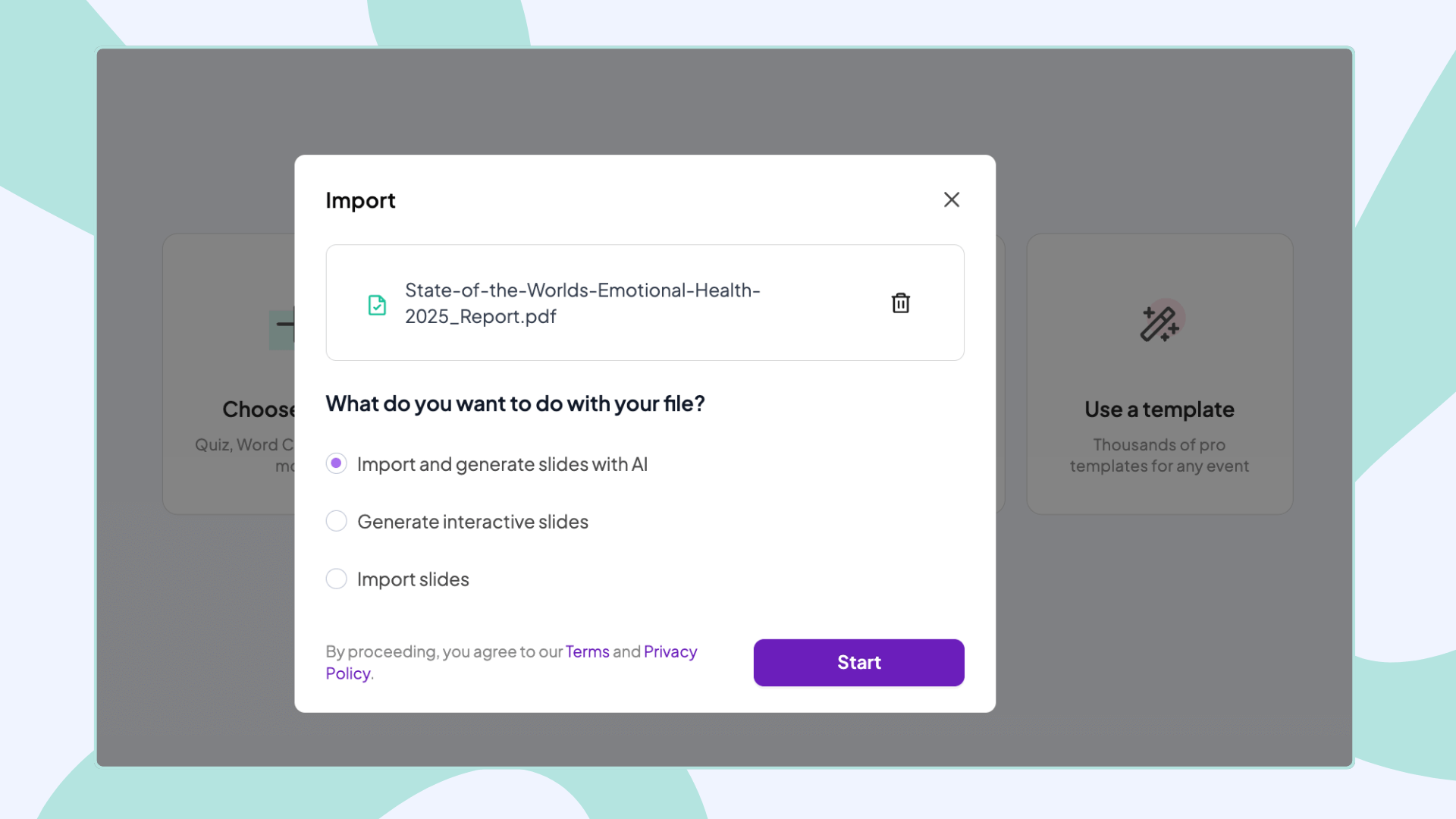 Import box with 3 clear options