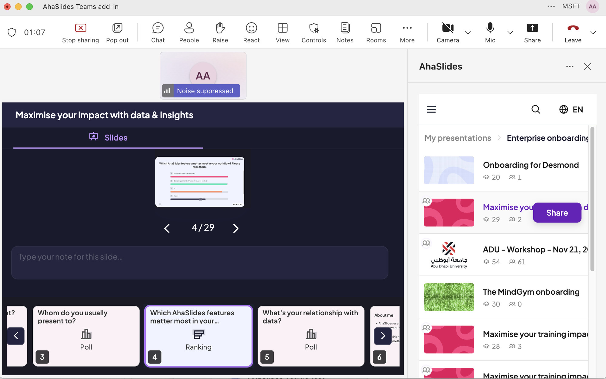 AhaSlides Teams add-in